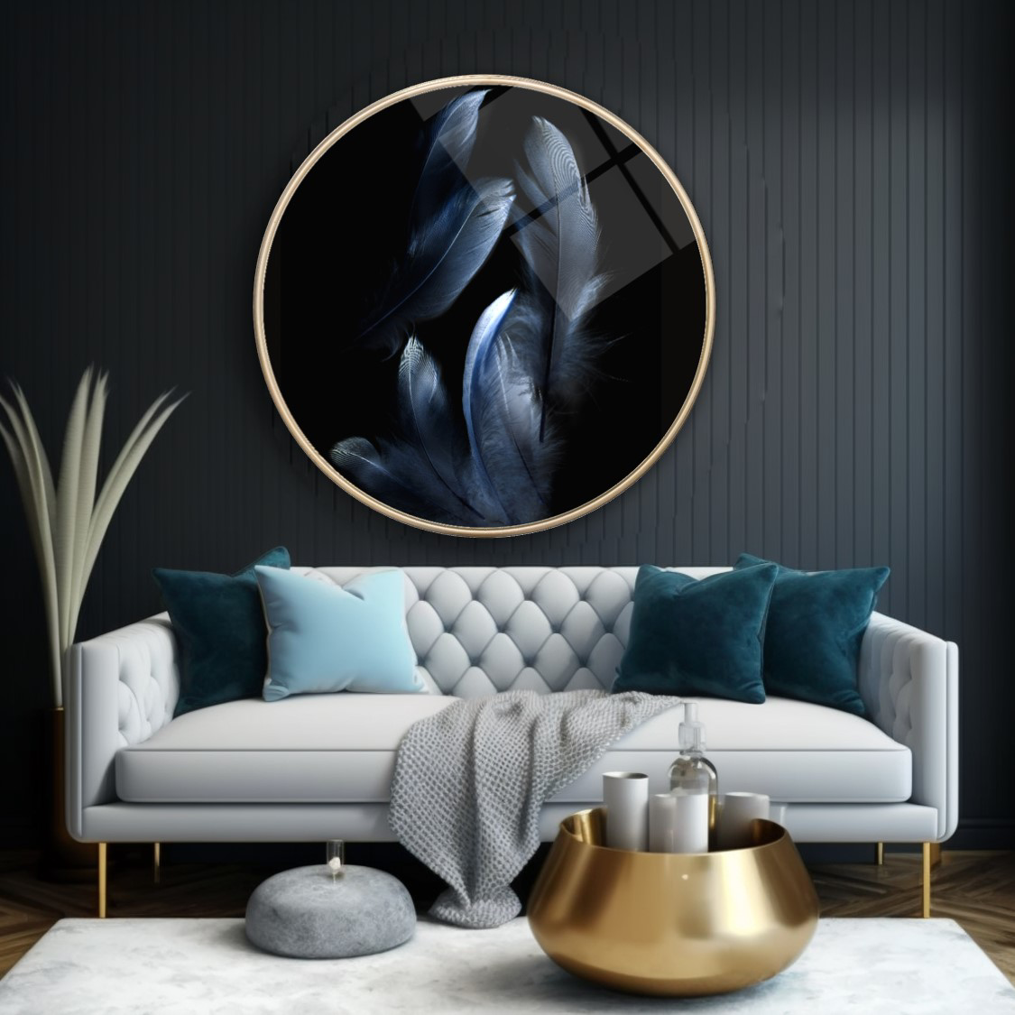 Pi Dekorasyon Tüyler Yuvarlak Cam Tablo | Hediyelik, Dekoratif, Ofis, Mutfak 