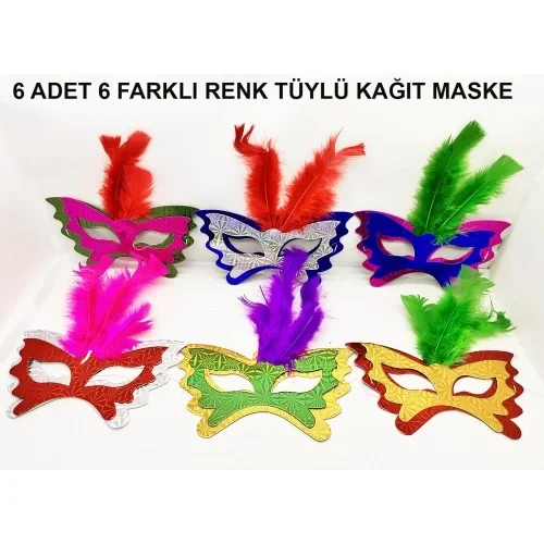 Tüylü Kağıt Parti Venedik Balo After Maskesi 6 Adet Tüylü Kağıt Parti Venedik Balo After Maskesi 6 Adet