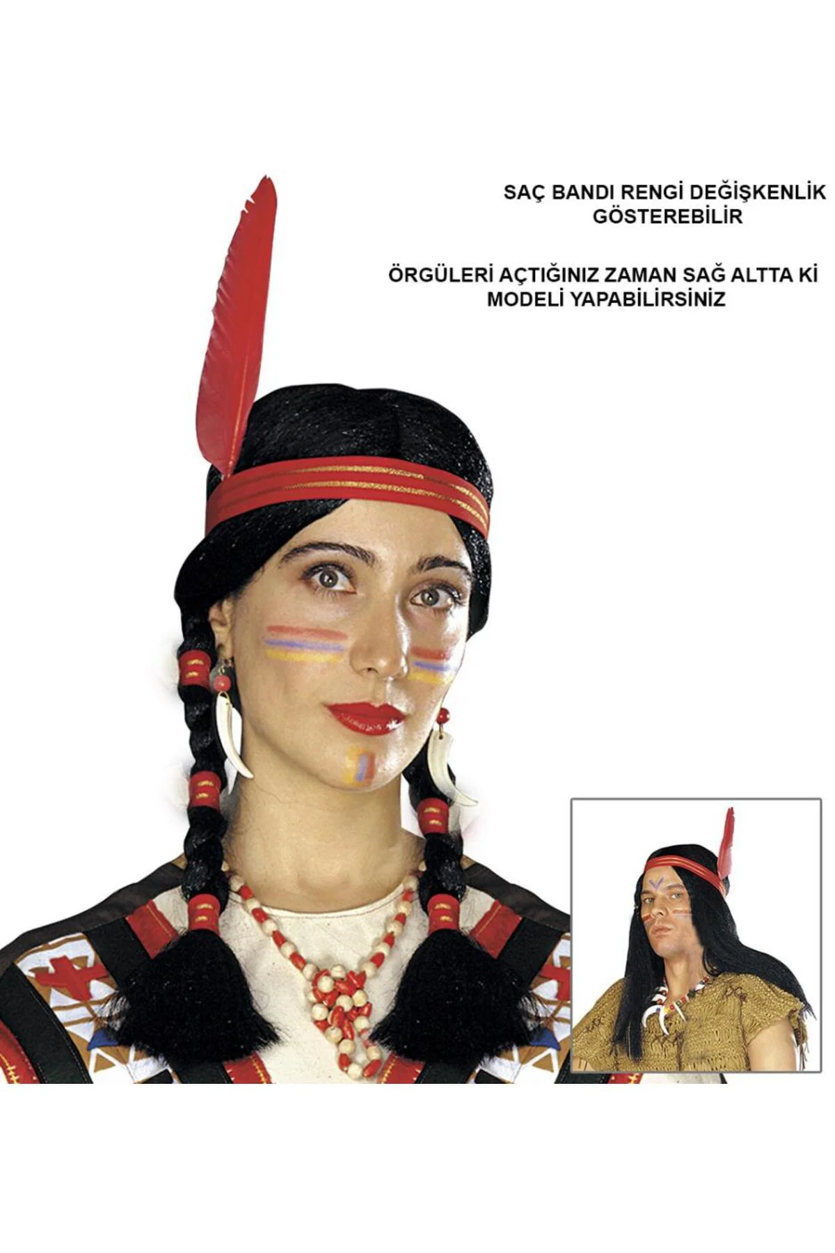 Tüylü Örgülü Hint Peruğu Kızılderili Peruğu
