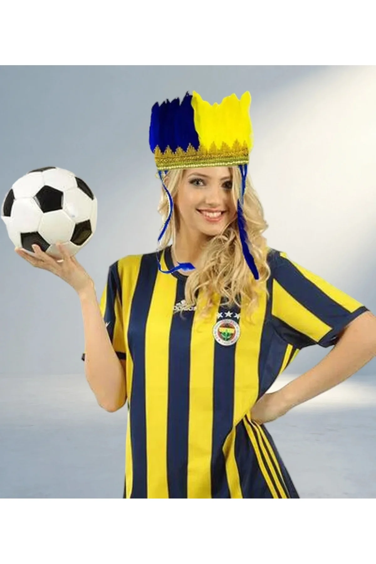 Tüylü Sarı Lacivert Taraftar Saç Bandı Unisex Tüylü Sarı Lacivert Taraftar Saç Bandı Unisex