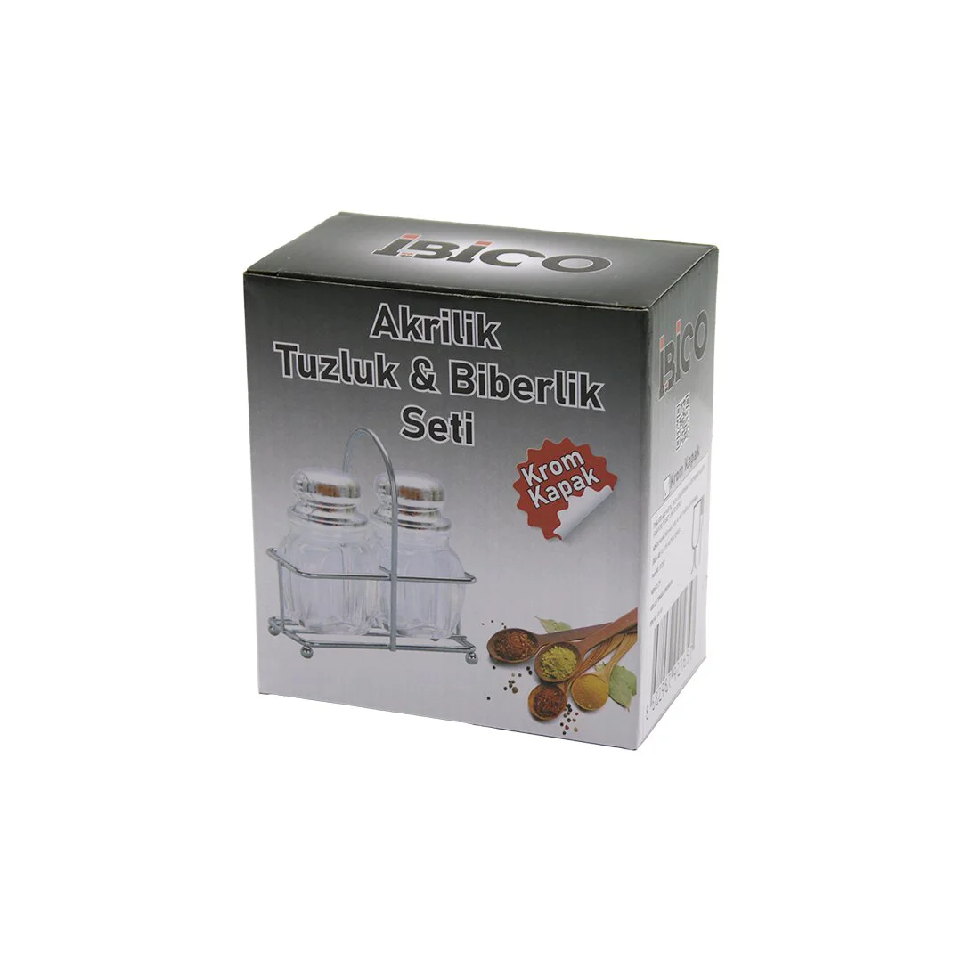 Tuzluk 2PCS KROM KAPAK AKRİLİK TUZLUK BİBERLİK BAHARATLIK METAL STANDLI KARE BOMBELİ