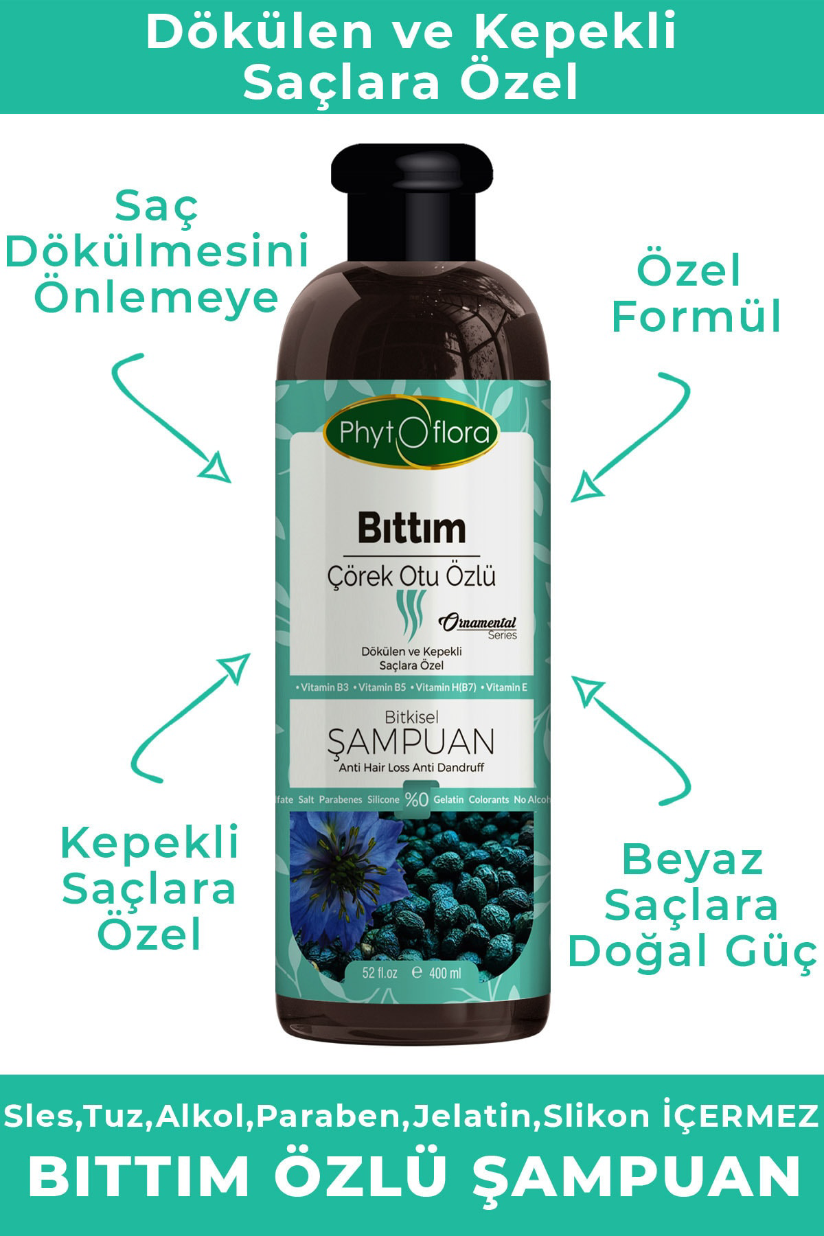 Tuzsuz Dökülen Ve Kepekli Saçlara Özel Bıttım Özlü Bitkisel Şampu