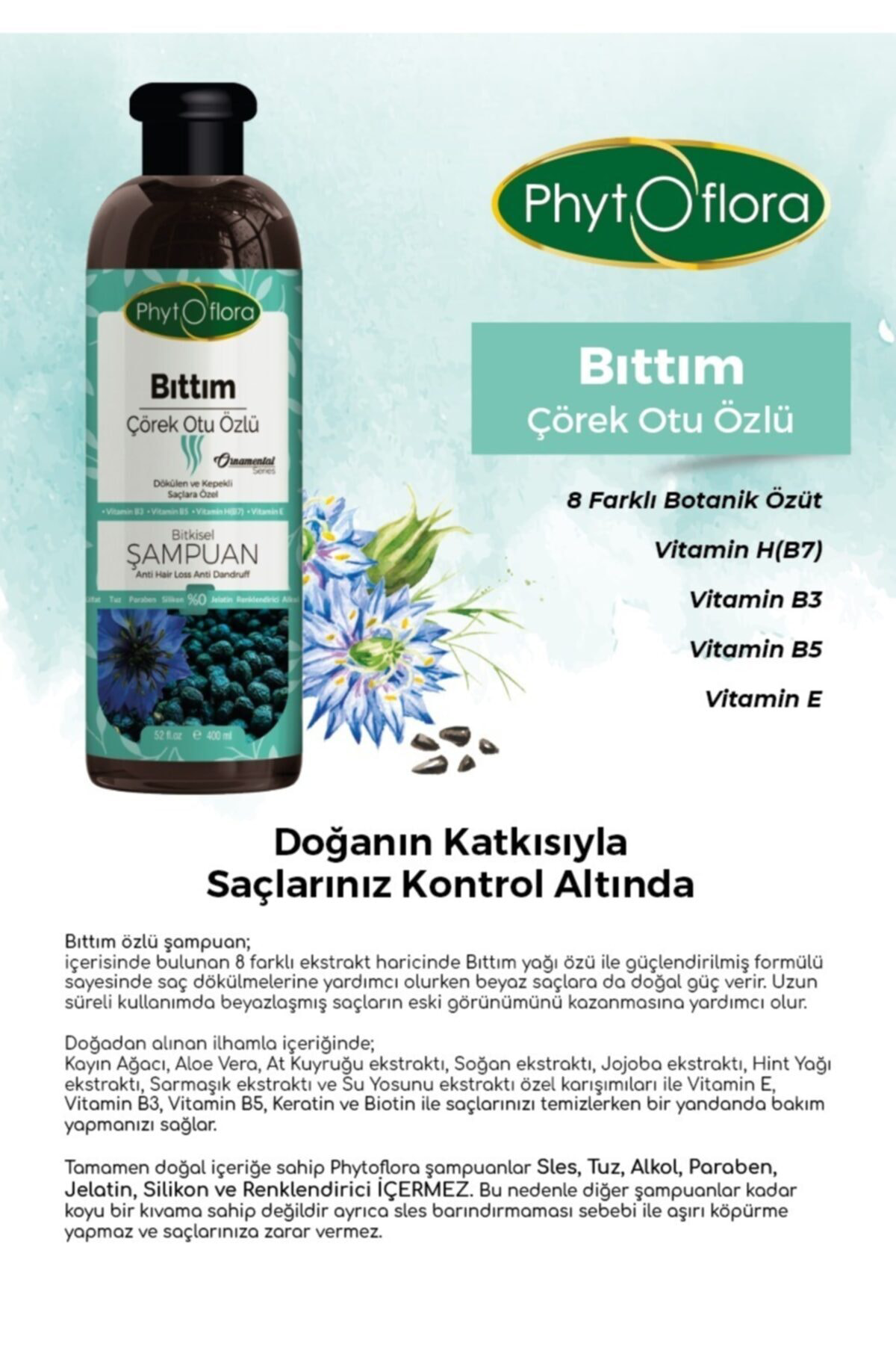 Phytoflora Tuzsuz Dökülen Ve Kepekli Saçlara Özel Bıttım Özlü Bitkisel Şampu
