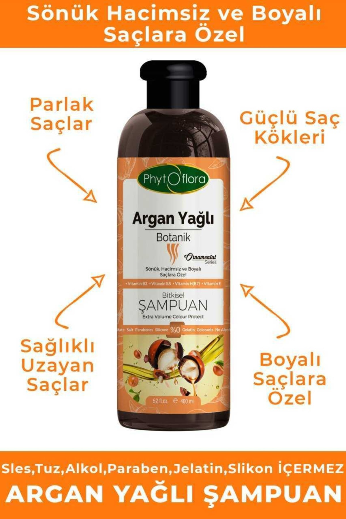 Phytoflora Tuzsuz Hassas Sönük Hacimsiz Ve Boyalı Saçlara Özel Argan Yağlı B