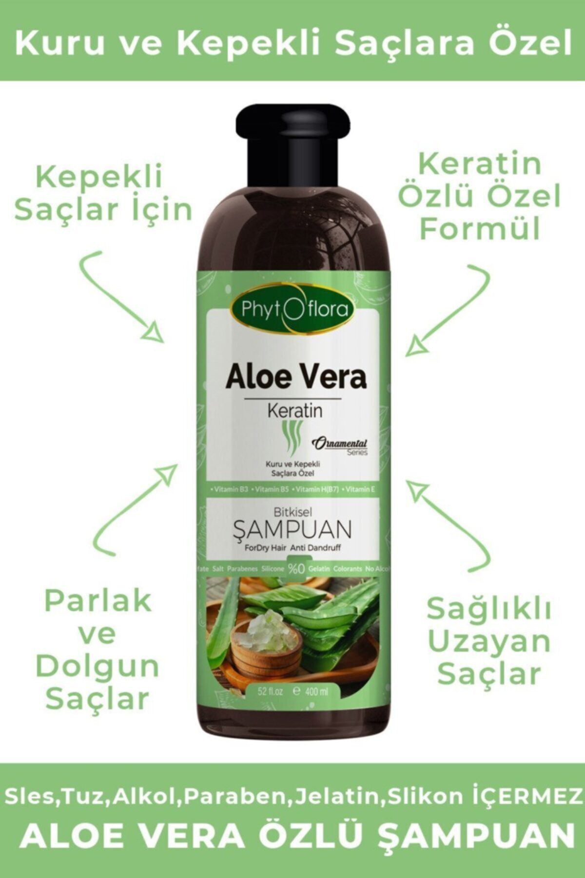 Phytoflora Tuzsuz Kuru Ve Kepekli Saçlara Özel Aloe Vera Ve Keratin İlaveli