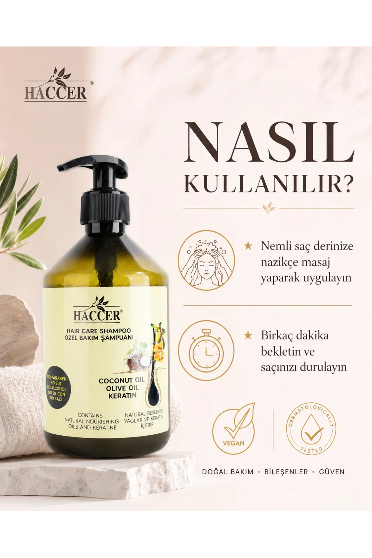 Tuzsuz Sülfatsız Parabensiz Zeytinyağı Hindistan Cevizi Keratin Ş