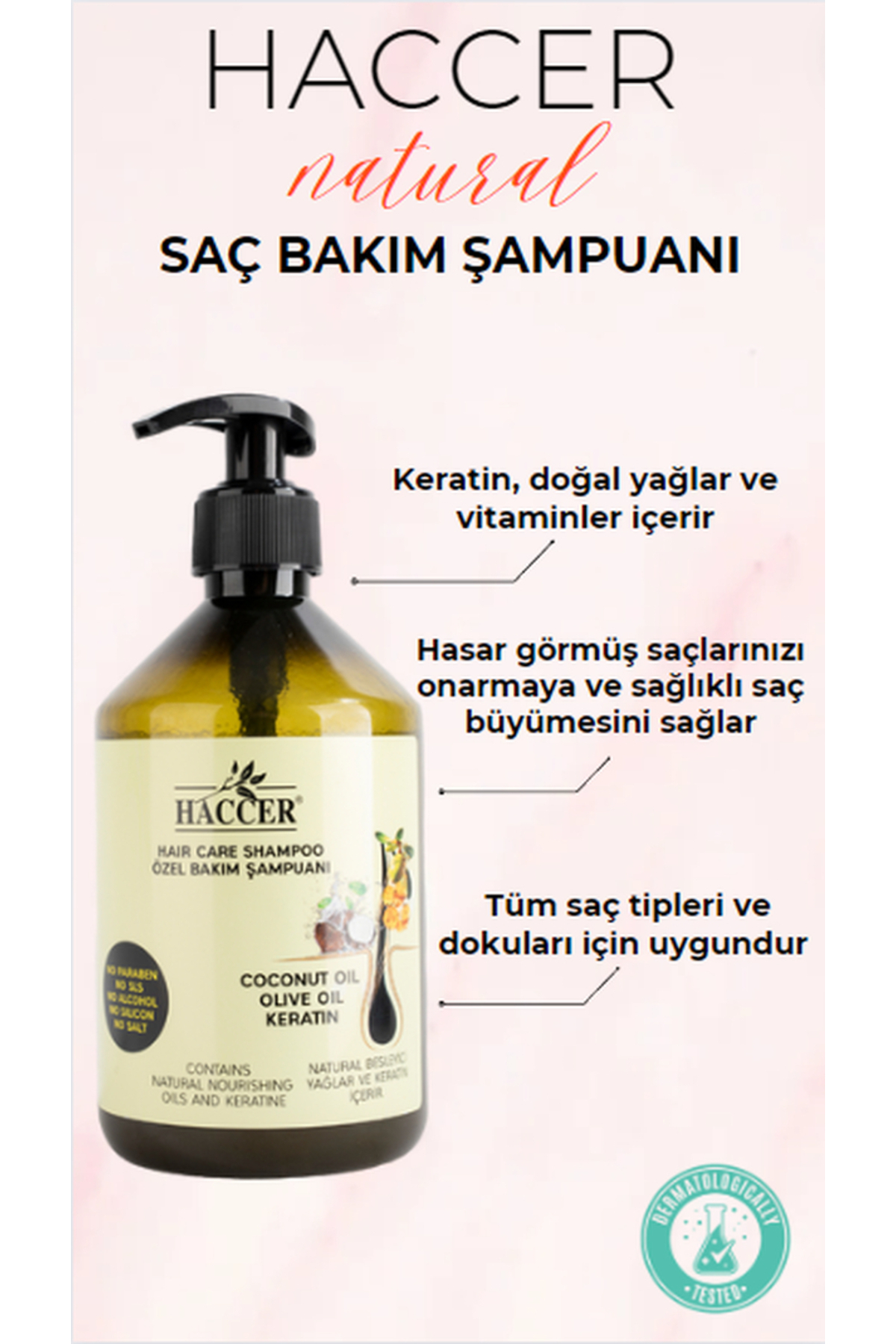 Haccer Tuzsuz Sülfatsız Parabensiz Zeytinyağı Hindistan Cevizi Keratin Ş