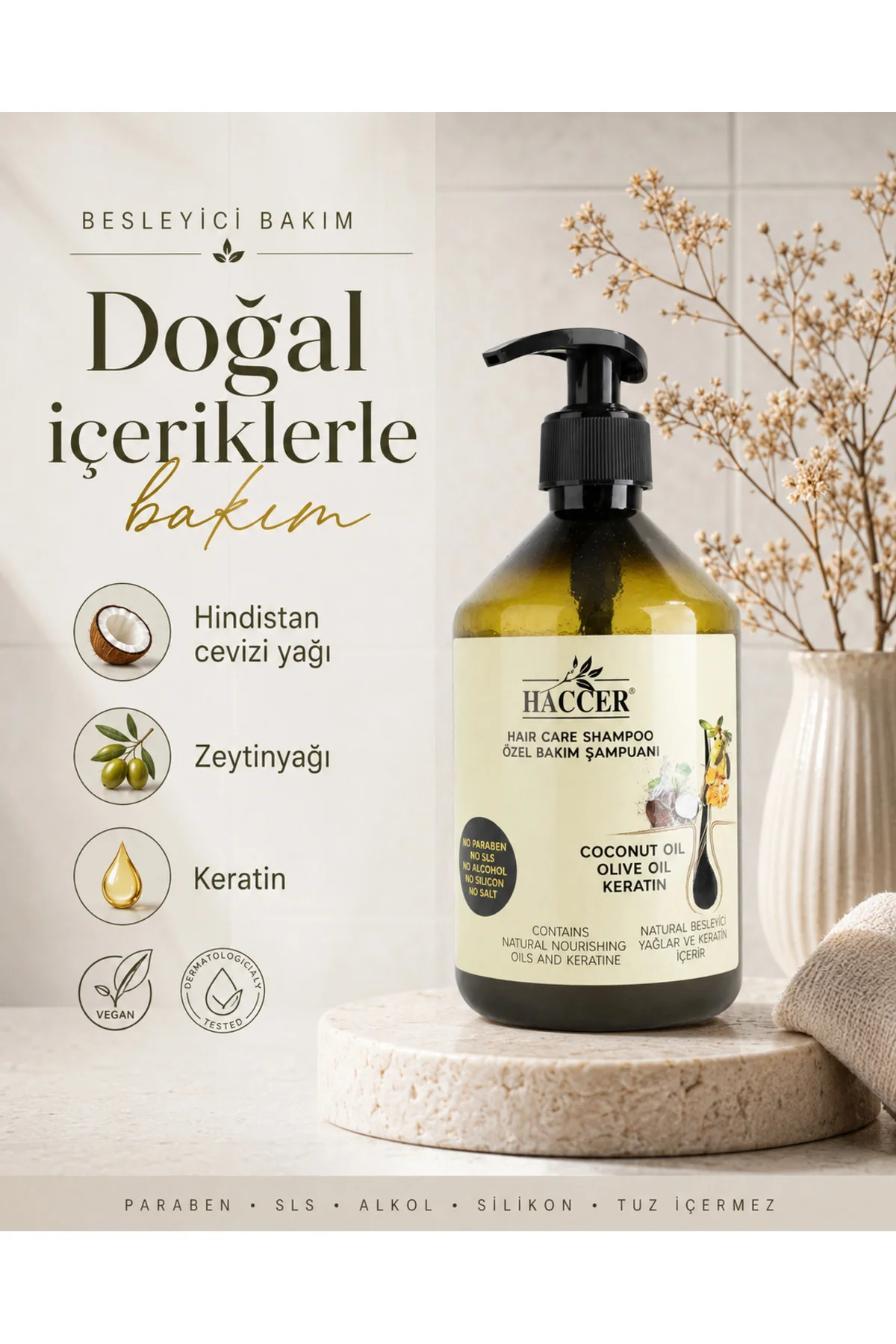 Tuzsuz Sülfatsız Parabensiz Zeytinyağı Hindistan Cevizi Keratin Ş