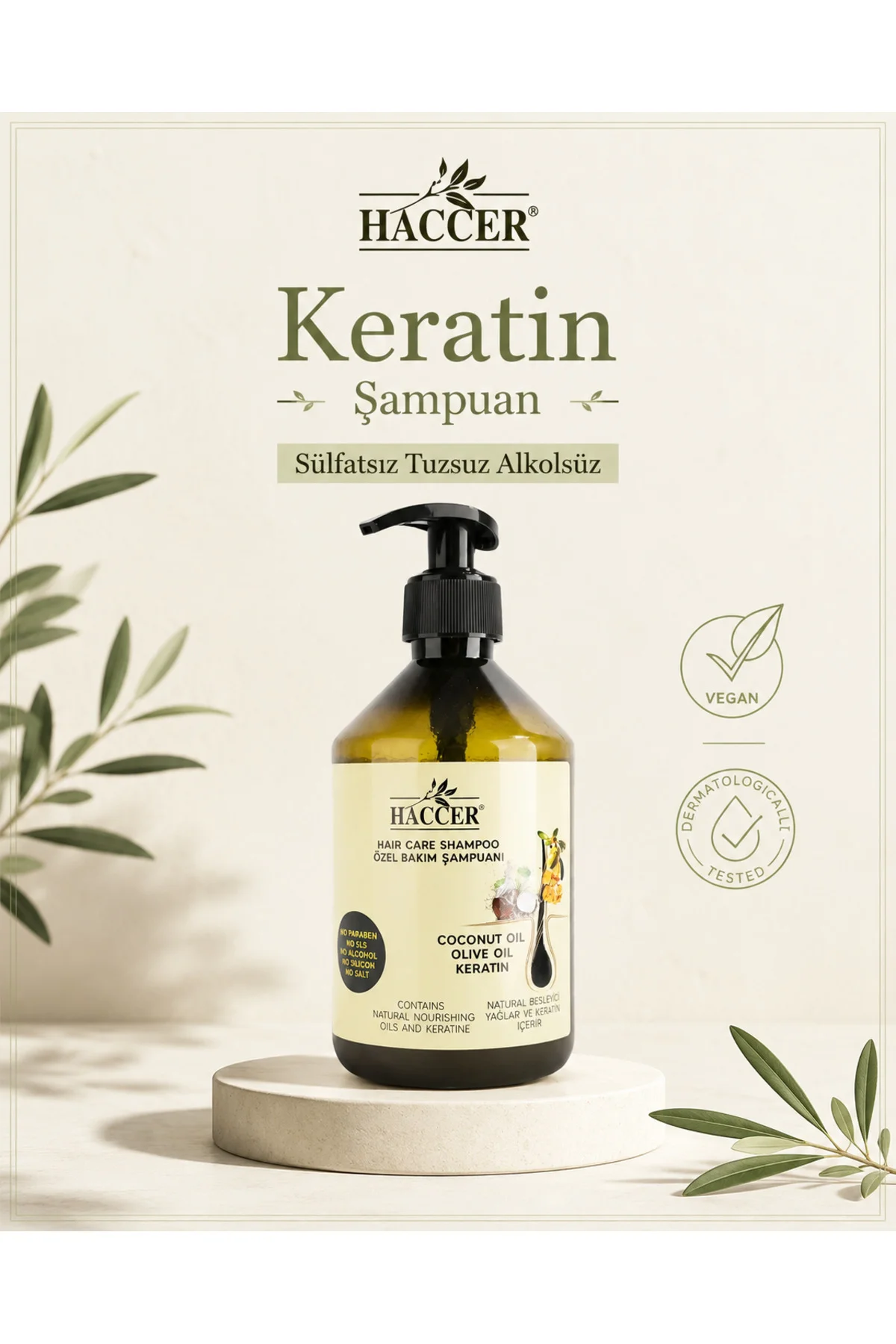 Tuzsuz Sülfatsız Parabensiz Zeytinyağı Hindistan Cevizi Keratin Ş