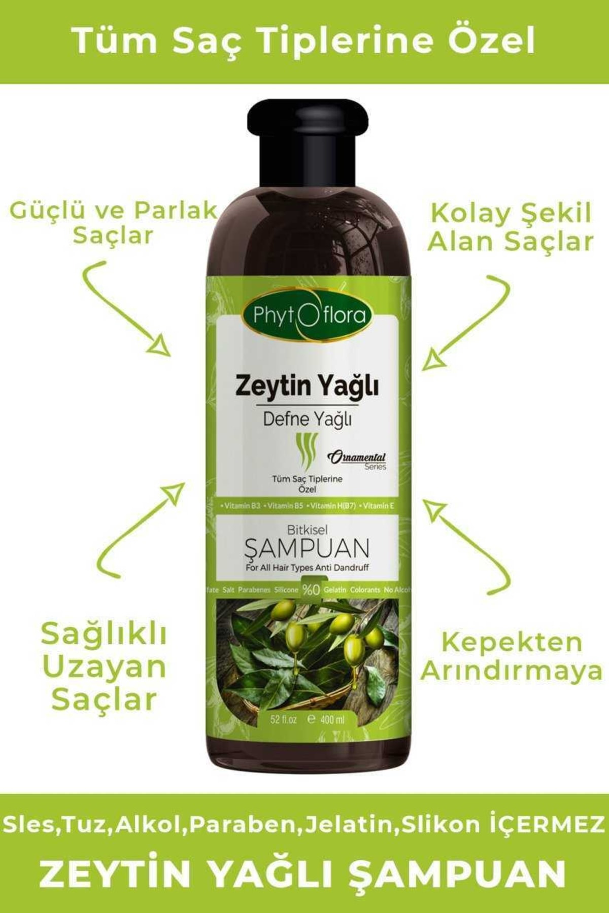 Phytoflora Tuzsuz Tüm Saç Tiplerine Özel Zeytinyağlı Bitkisel Şampuan 400 Ml