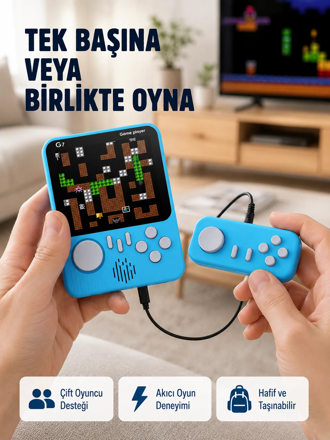 TV Bağlantılı Çift Oyunculu Şarjlı Retro Gamepad Seti
