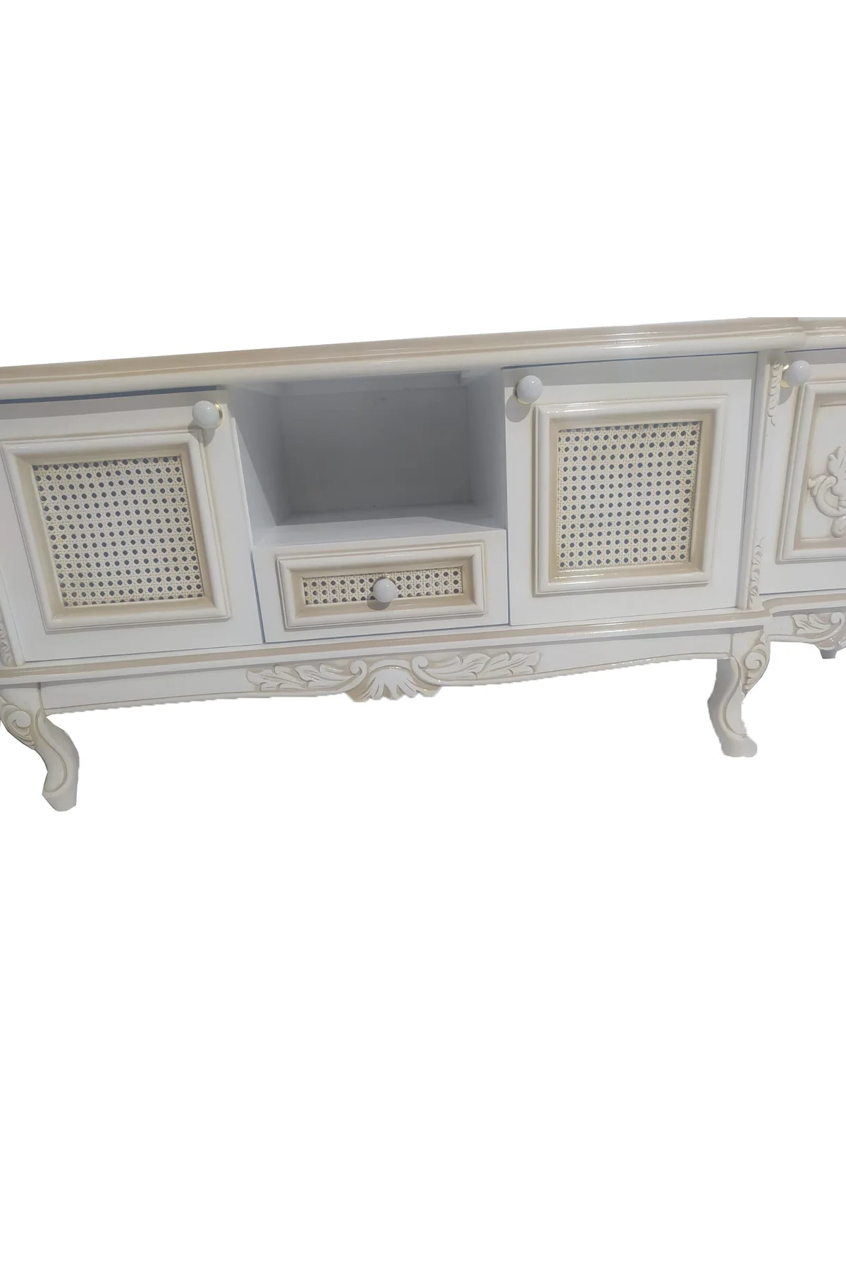 Tv Sehpa ST 17346 Klasik Hasır Model Kayın Aslan Ayak Oyma Nakış Beyaz El yapım Tv Sehpa ST 17346 Klasik Hasır Model Kayın Aslan Ayak Oyma Nakış Beyaz El yapım - Görsel 2