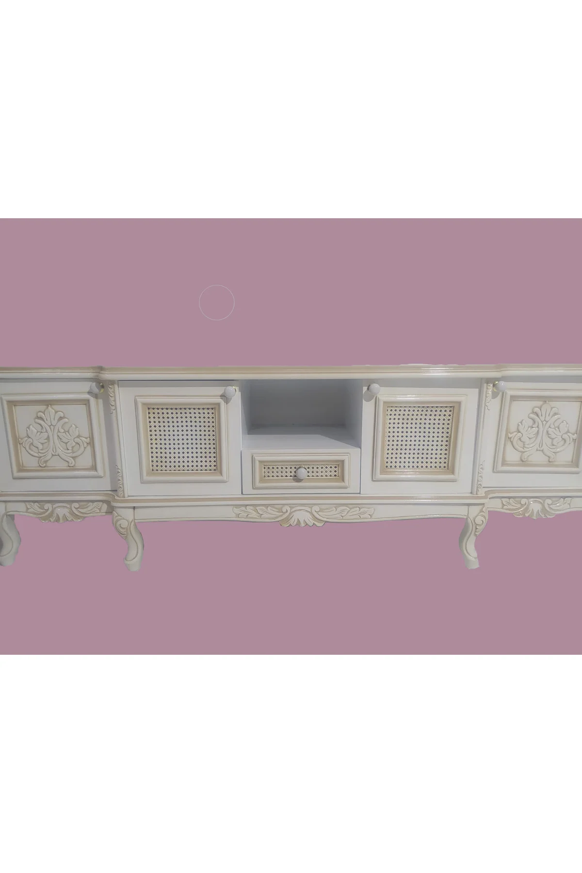 Tv Sehpa ST 17346 Klasik Hasır Model Kayın Aslan Ayak Oyma Nakış Beyaz El yapım Tv Sehpa ST 17346 Klasik Hasır Model Kayın Aslan Ayak Oyma Nakış Beyaz El yapım - Görsel 5