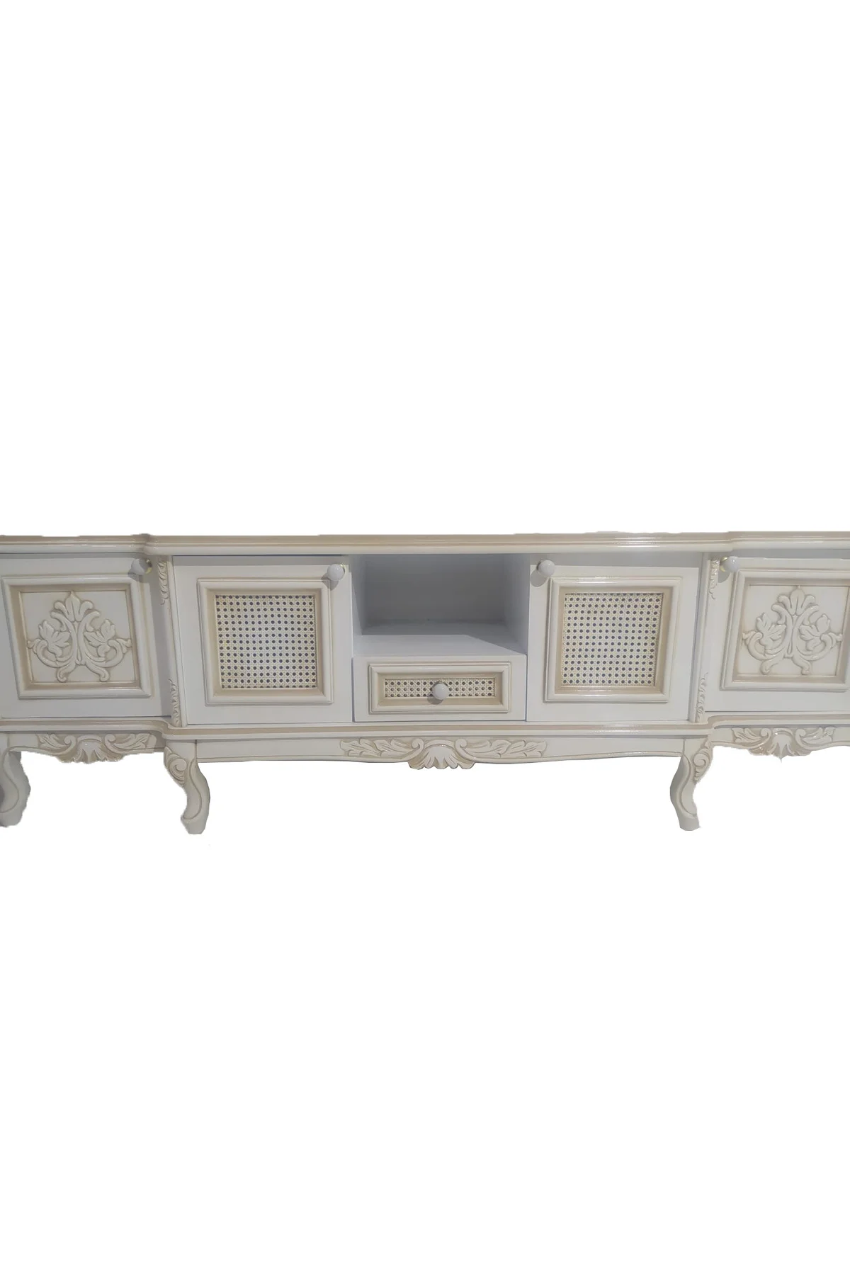 Tv Sehpa ST 17346 Klasik Hasır Model Kayın Aslan Ayak Oyma Nakış Beyaz El yapım Tv Sehpa ST 17346 Klasik Hasır Model Kayın Aslan Ayak Oyma Nakış Beyaz El yapım - Görsel 6