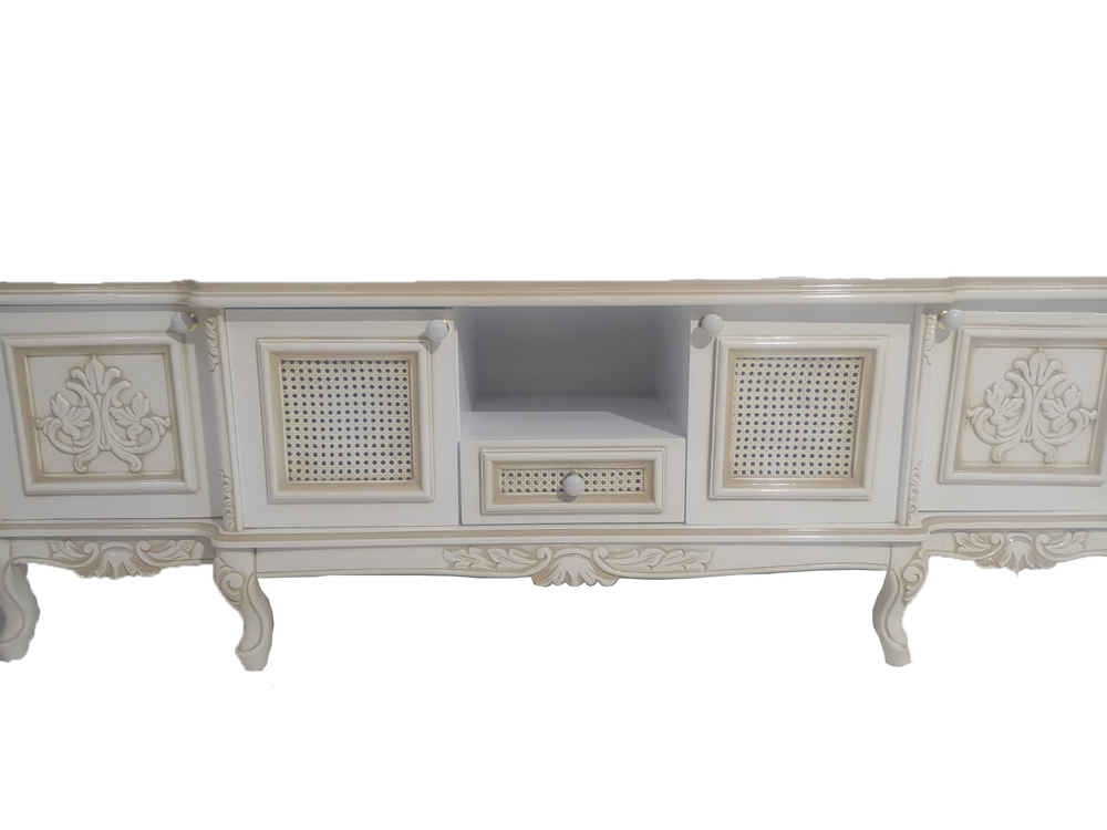 Tv Sehpa ST 17346 Klasik Hasır Model Kayın Aslan Ayak Oyma Nakış 