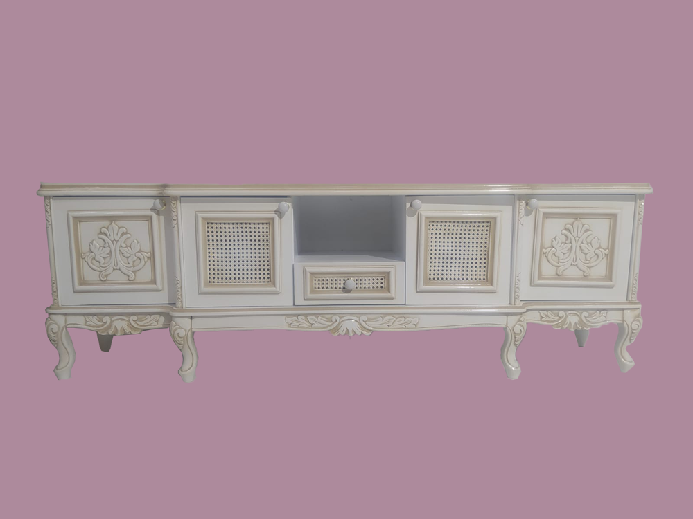 Tv Sehpa ST 17346 Klasik Hasır Model Kayın Aslan Ayak Oyma Nakış 