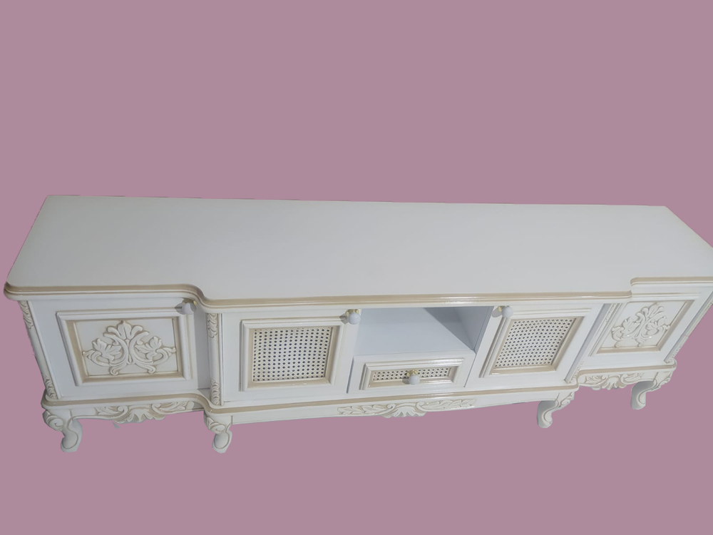 Tv Sehpa ST 17346 Klasik Hasır Model Kayın Aslan Ayak Oyma Nakış 