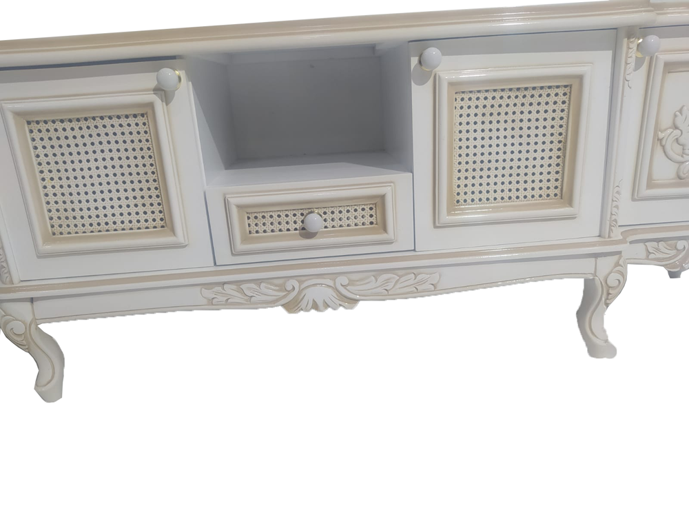 Tv Sehpa ST 17346 Klasik Hasır Model Kayın Aslan Ayak Oyma Nakış 