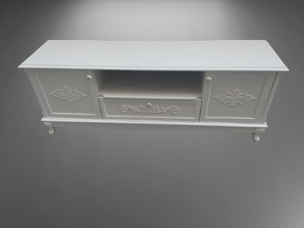 Tv Sehpa ST 17448 Klasik Nakış Model Kayın Aslan Ayak Oyma Beyaz 