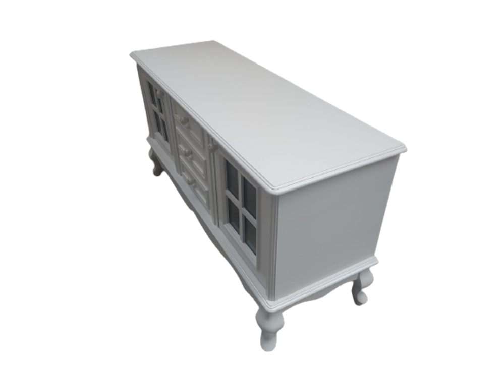 Tv Sehpa ST 17449 Pencere Model Ahşap Kayın Aslan Ayak Beyaz Renk