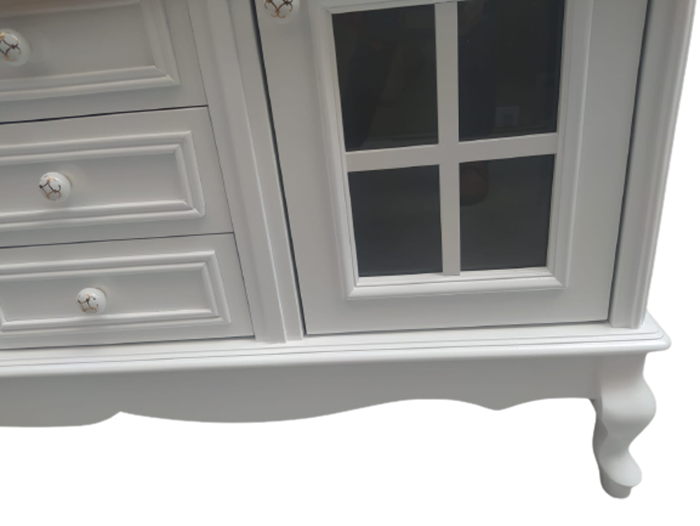 Tv Sehpa ST 17449 Pencere Model Ahşap Kayın Aslan Ayak Beyaz Renk