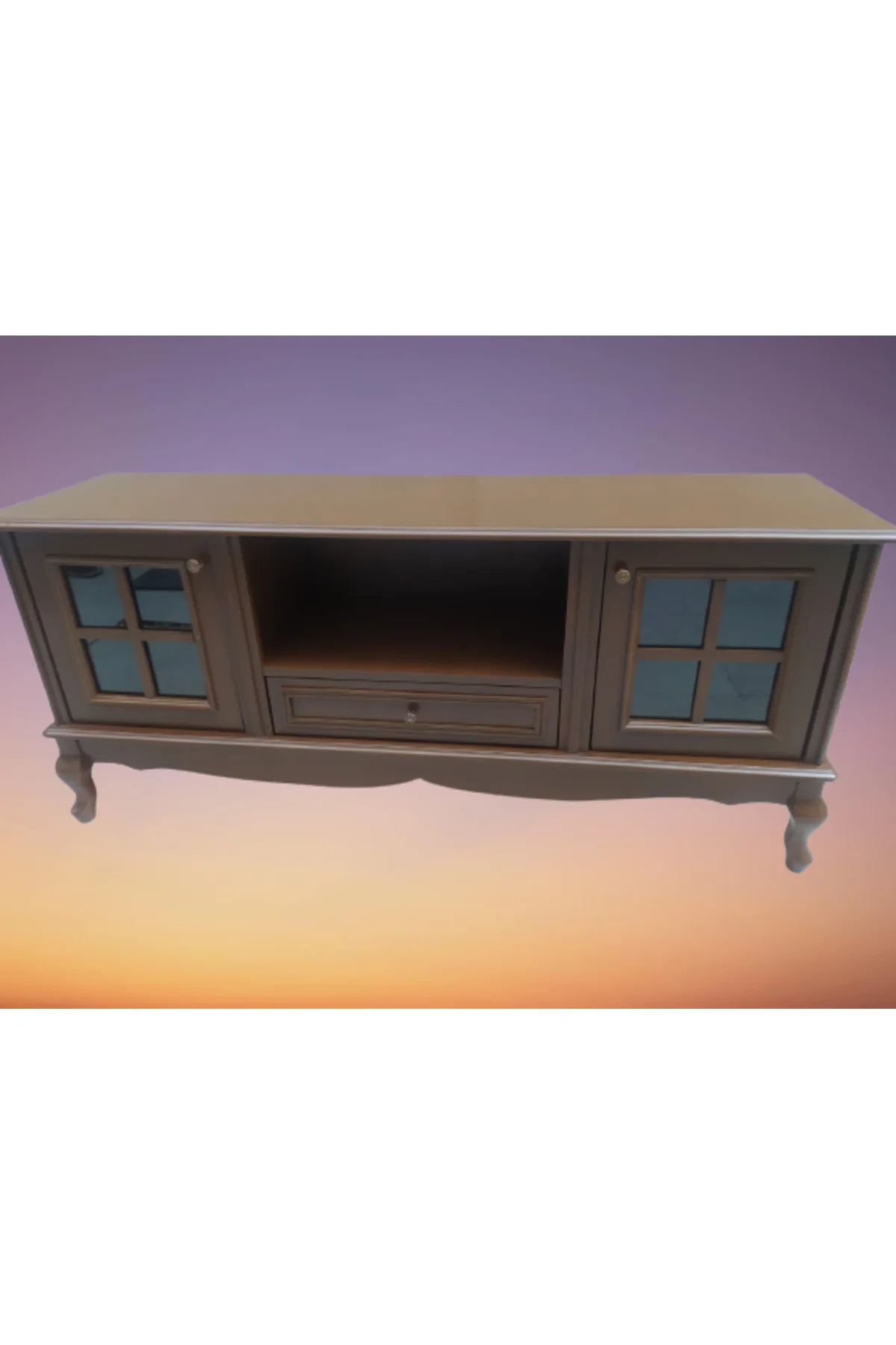 Tv Sehpa ST 17450 Pencere Model Ahşap Kayın Aslan Ayak Parlak Ceviz Renk Elyapım - Görsel 5