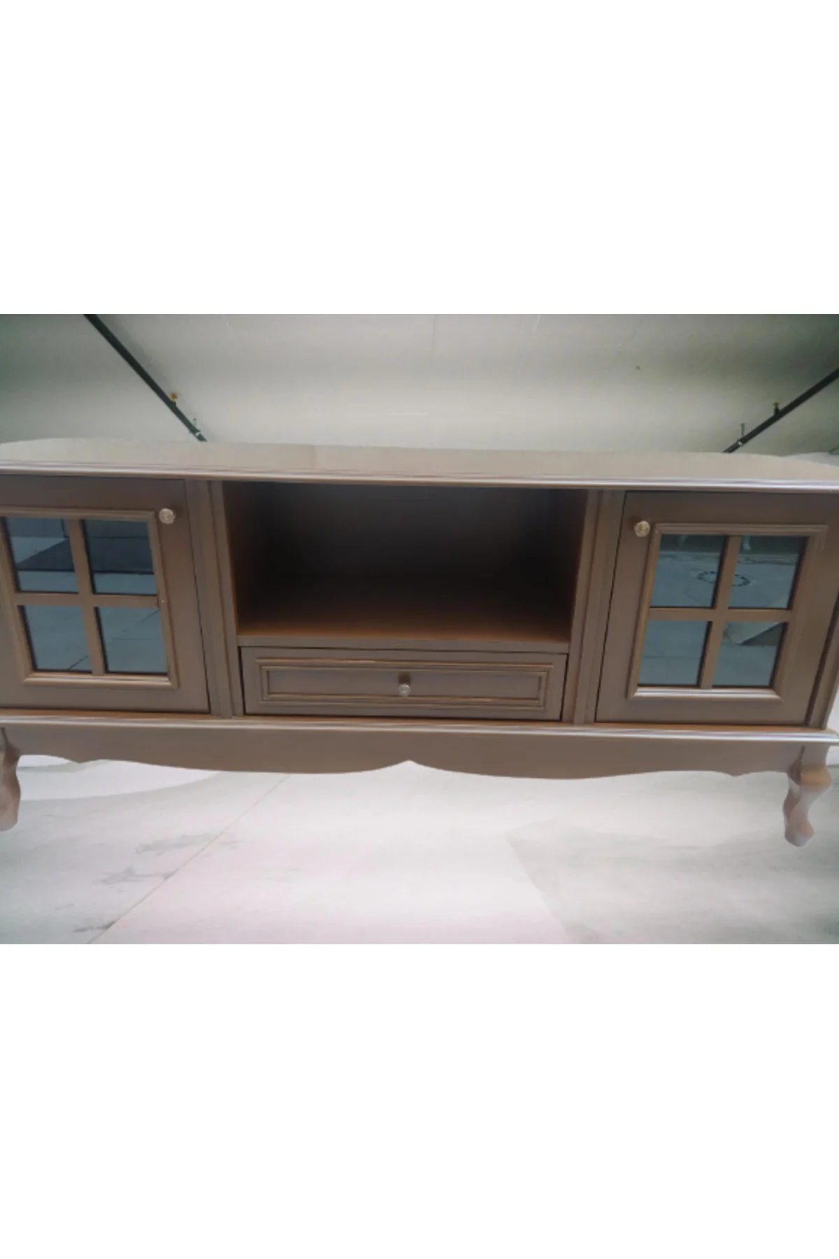 Tv Sehpa ST 17450 Pencere Model Ahşap Kayın Aslan Ayak Parlak Ceviz Renk Elyapım - Görsel 7