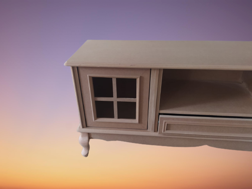 Tv Sehpa ST 17453 Pencere Klasik Model Ahşap Kayın Aslan Ayak HAM