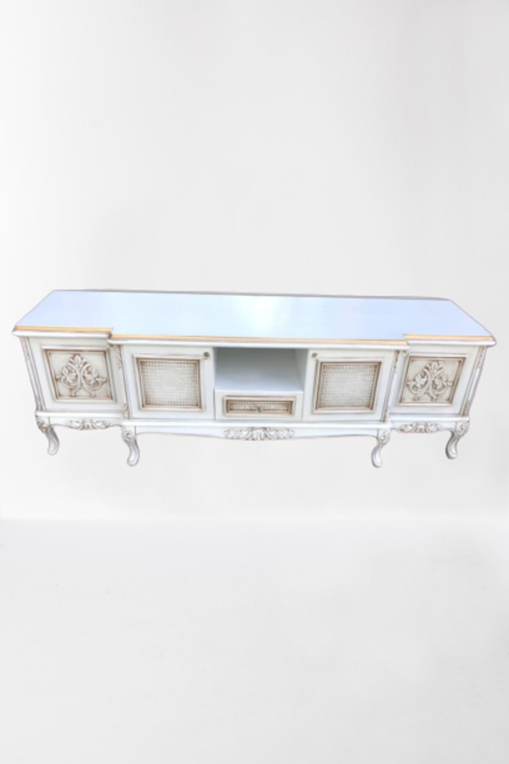 TV Sehpa ST 17694 Lüx Klasik Model Kayın ASLAN Ayak Oyma Hasır Gö