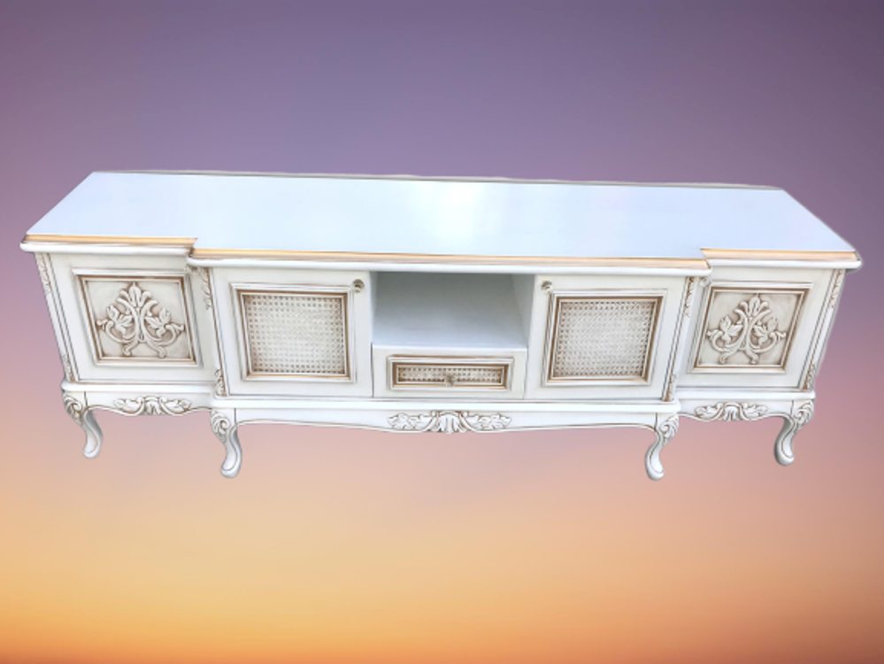 TV Sehpa ST 17694 Lüx Klasik Model Kayın ASLAN Ayak Oyma Hasır Gö