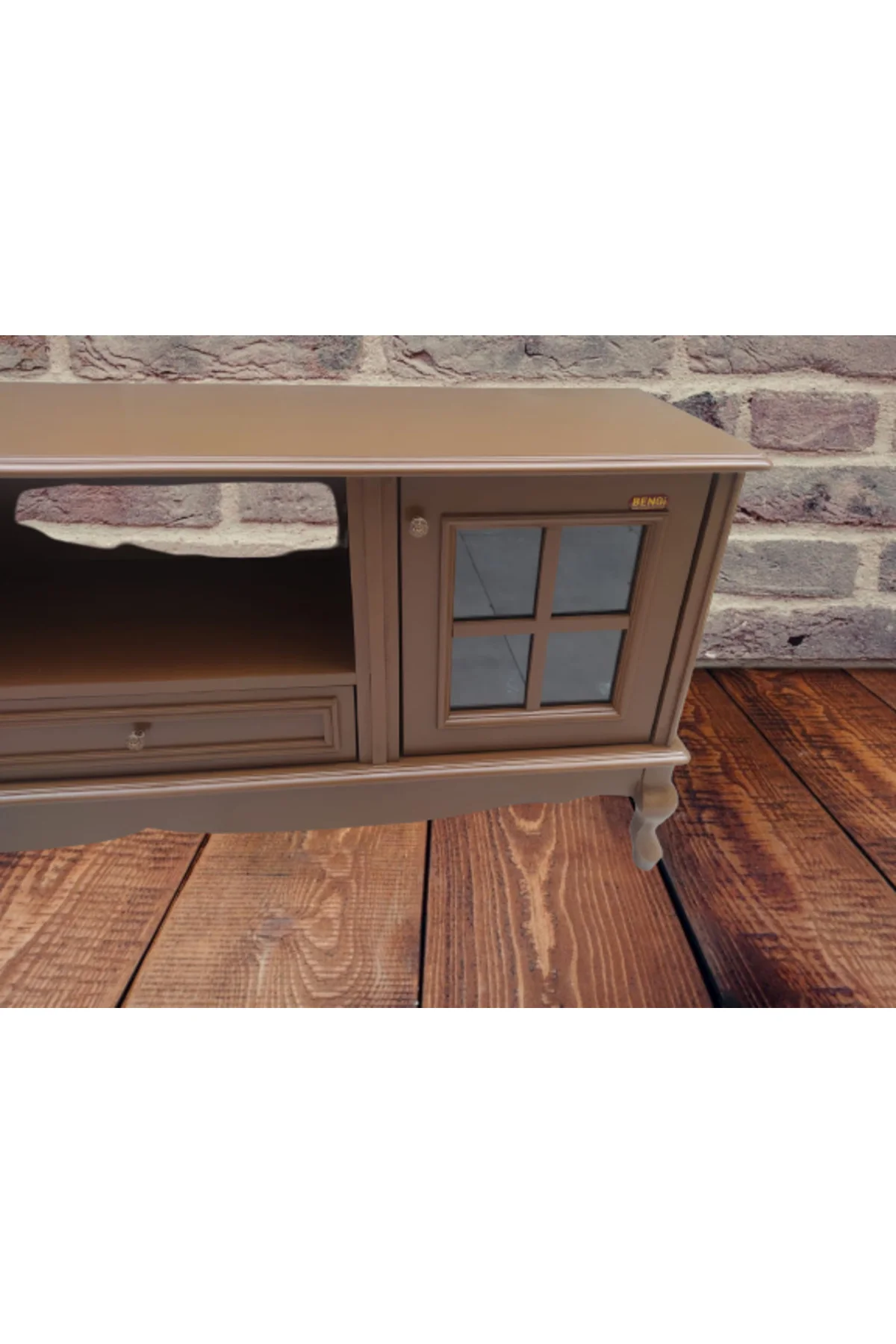 Tv Sehpa ST 18168 Windovs Model Ahşap Kayın ASLAN Ayak Parlak Ceviz 125cm El Yapı - Görsel 5