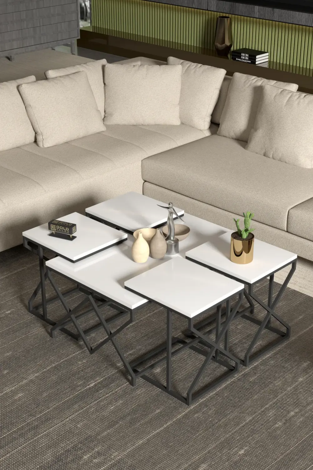 Tv Sehpası Mira Gümüş 5033 Beyaz 160 Cm 35 Cm 50 Cm