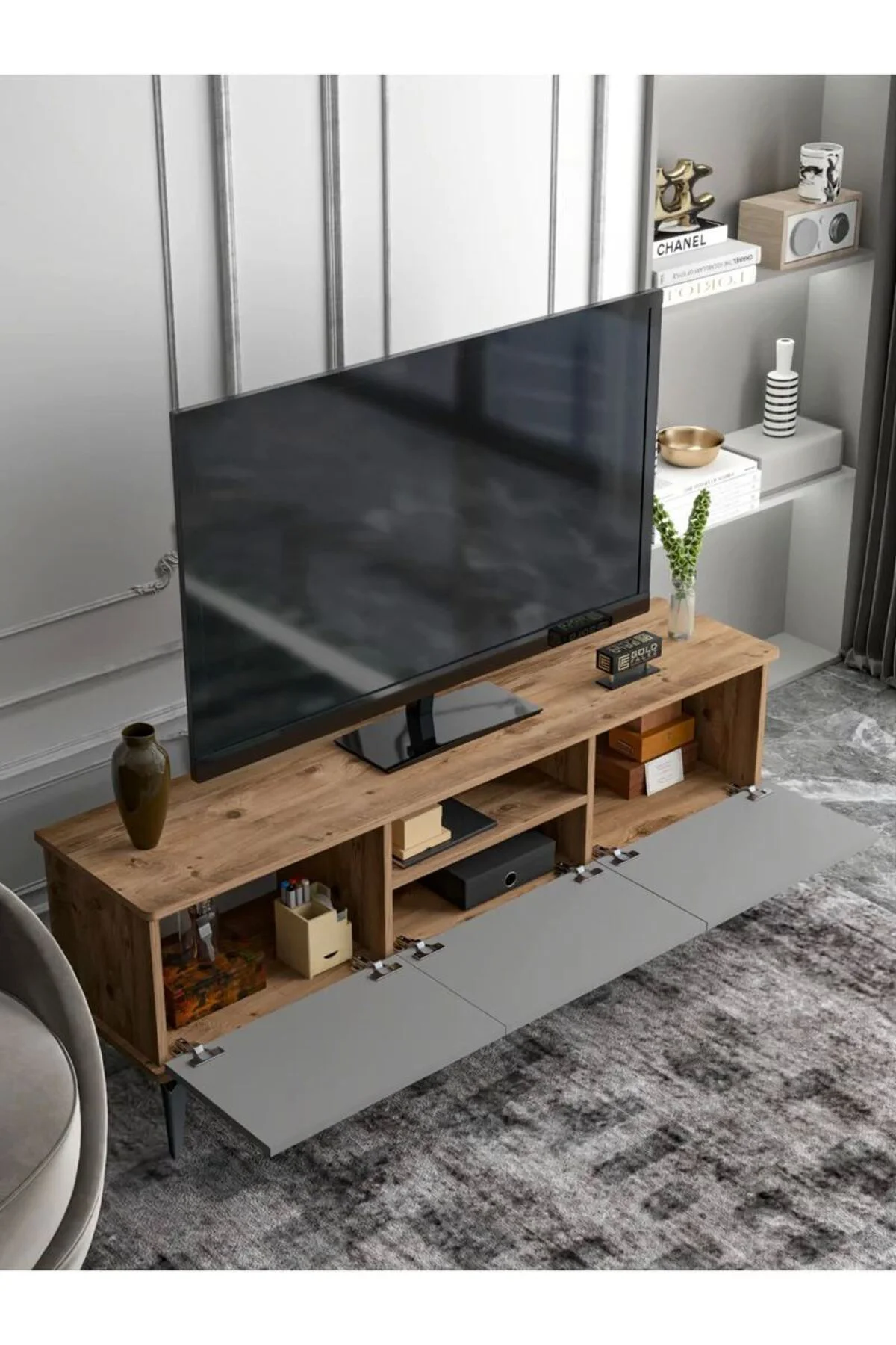 Tv Sehpası Tv Ünitesi Saraylı Atlantik Çam - Antrasit 5061