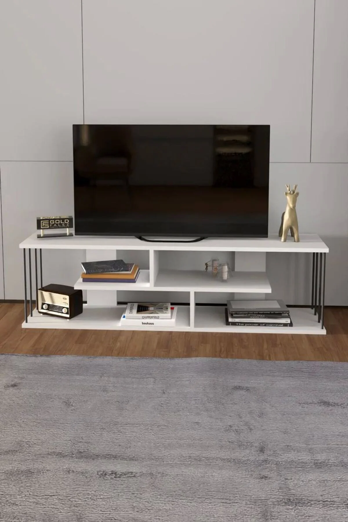Tv Sehpası Tv Ünitesi Raflı 140 Cm Gzd Beyaz