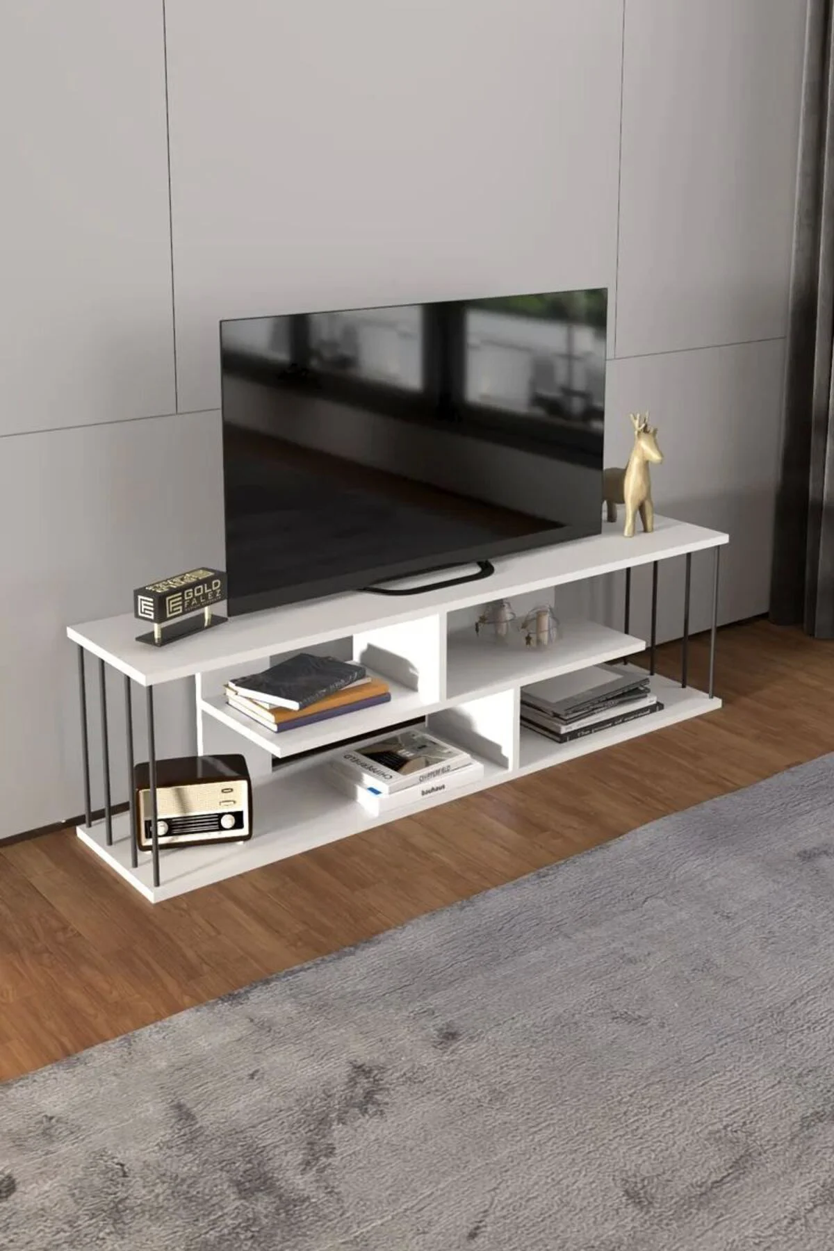 Tv Sehpası Tv Ünitesi Raflı 140 Cm Gzd Beyaz