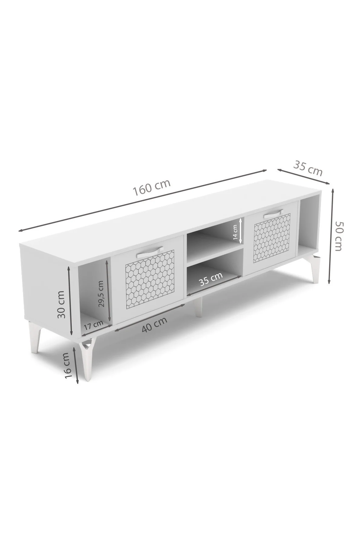 Tv Sehpası Tv Ünitesi Beyaz Gümüş 160 Cm Linya 5043