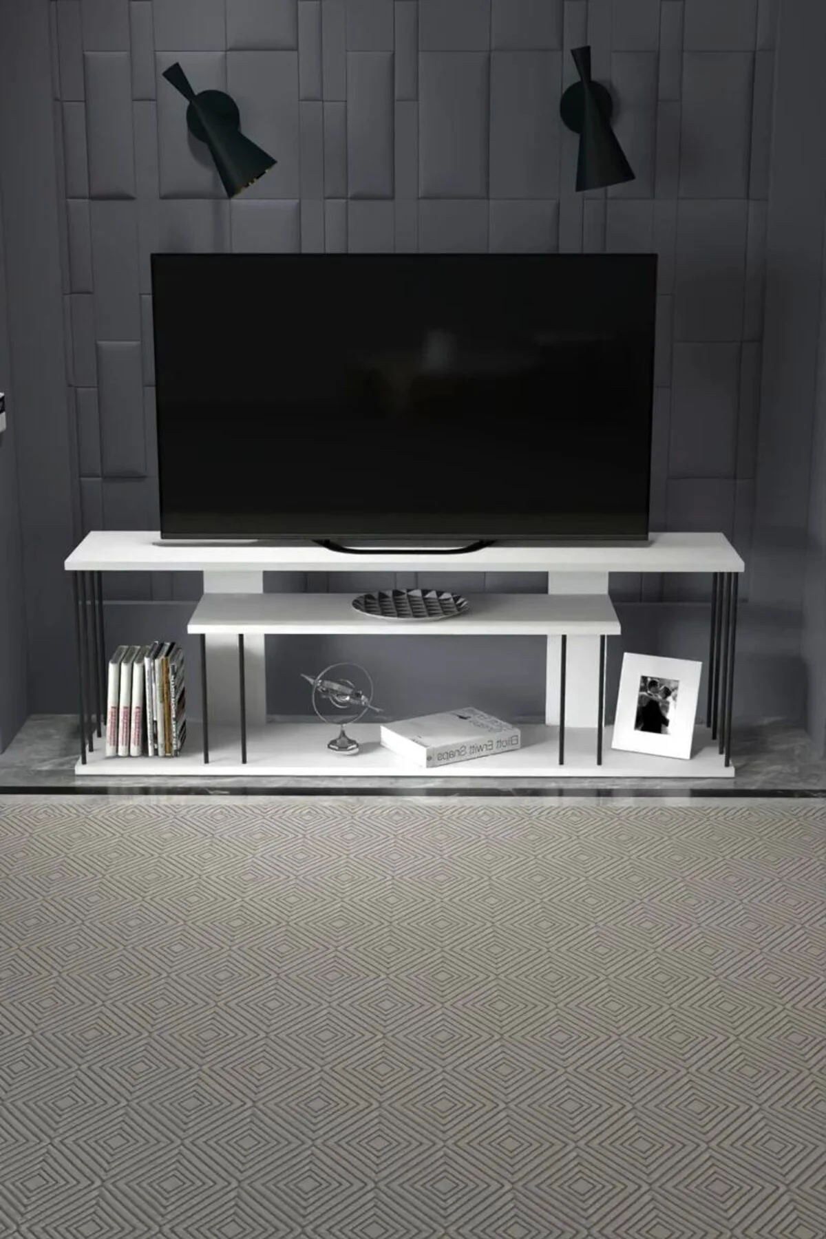 Tv Sehpası Tv Ünitesi Raflı 140 Cm Gzd Plus Beyaz