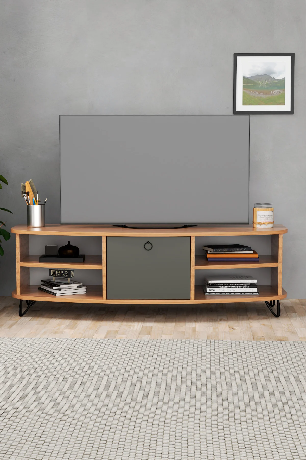Tv Sehpası Tv Ünitesi Raflı 140 Cm Gzd Plus Beyaz