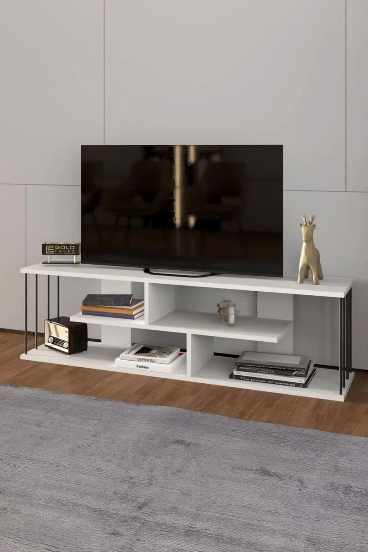 Tv Sehpası Tv Ünitesi Raflı 140 Cm Gzd Beyaz
