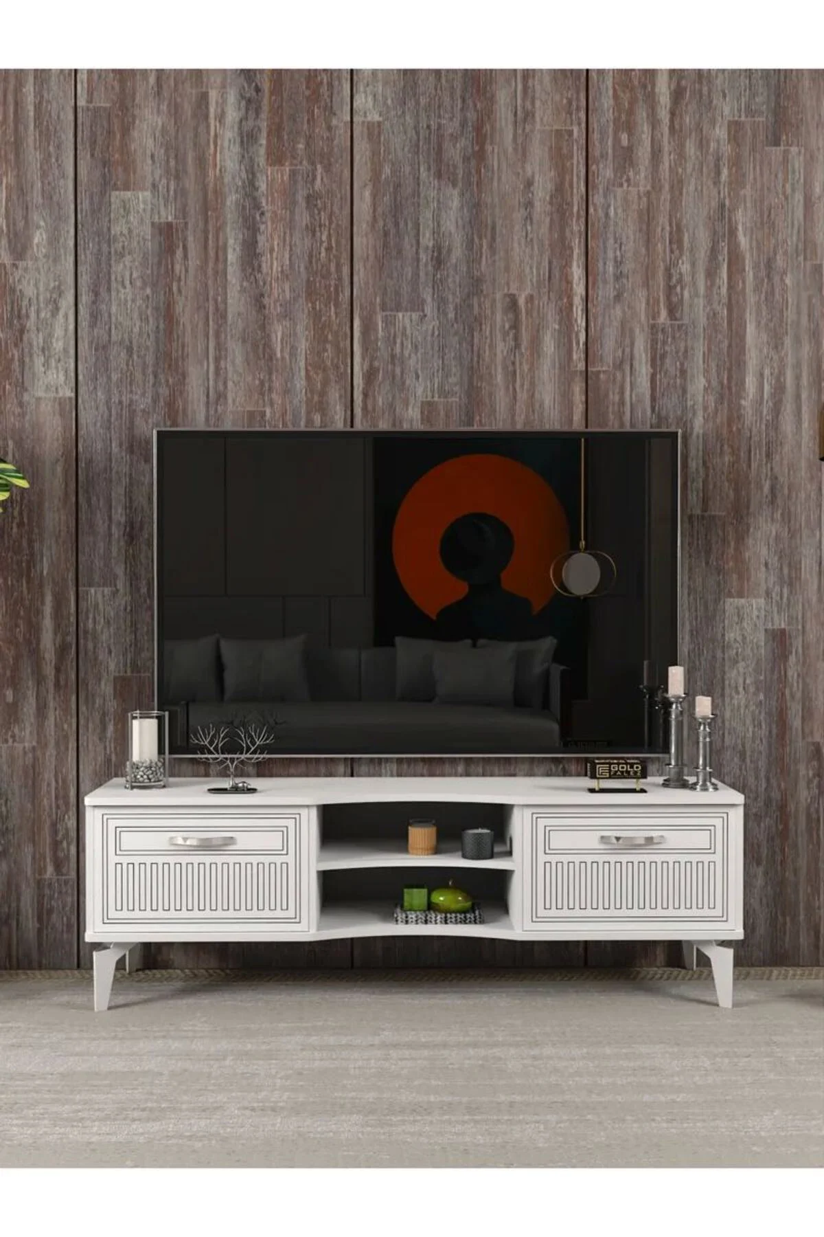 Tv Sehpası Tv Ünitesi Vera Beyaz Çizgili 5053