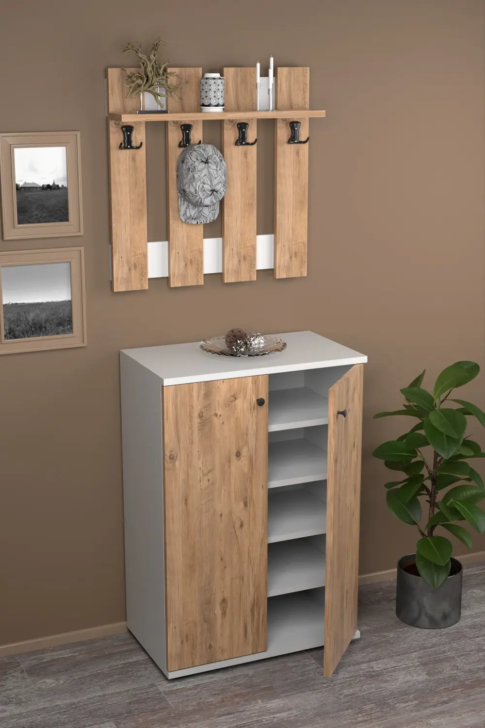 Tv Sehpası Tv Ünitesi Kapaklı Raflı Setro Atlantik Çam