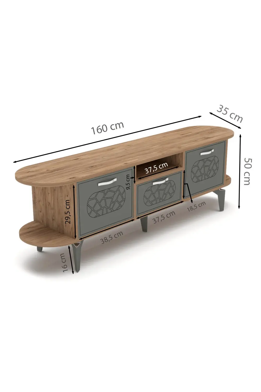 Tv Sehpası Tv Ünitesi Kapaklı Raflı Setro Traverten
