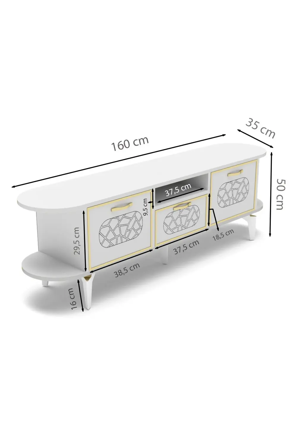 Tv Sehpası Tv Ünitesi Raflı 140 Cm Gzd Beyaz