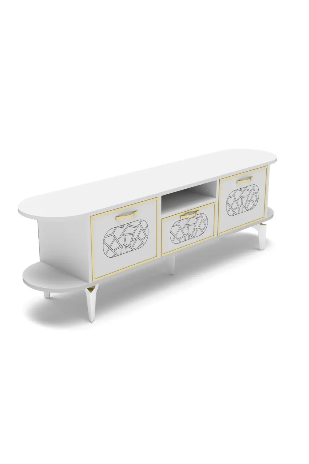 Tv Sehpası Tv Ünitesi Raflı 140 Cm Gzd Beyaz