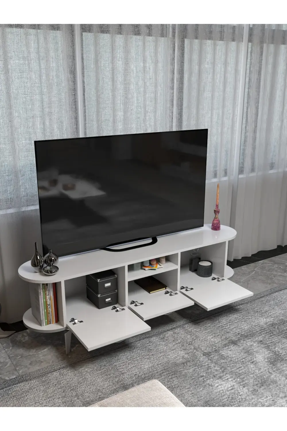 Tv Sehpası Tv Ünitesi Raflı 140 Cm Gzd Plus Atlantik Çam