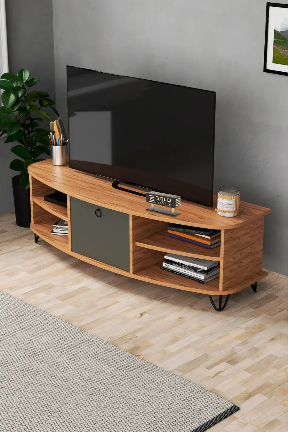 Tv Sehpası Tv Ünitesi Raflı 140 Cm Gzd Plus Beyaz