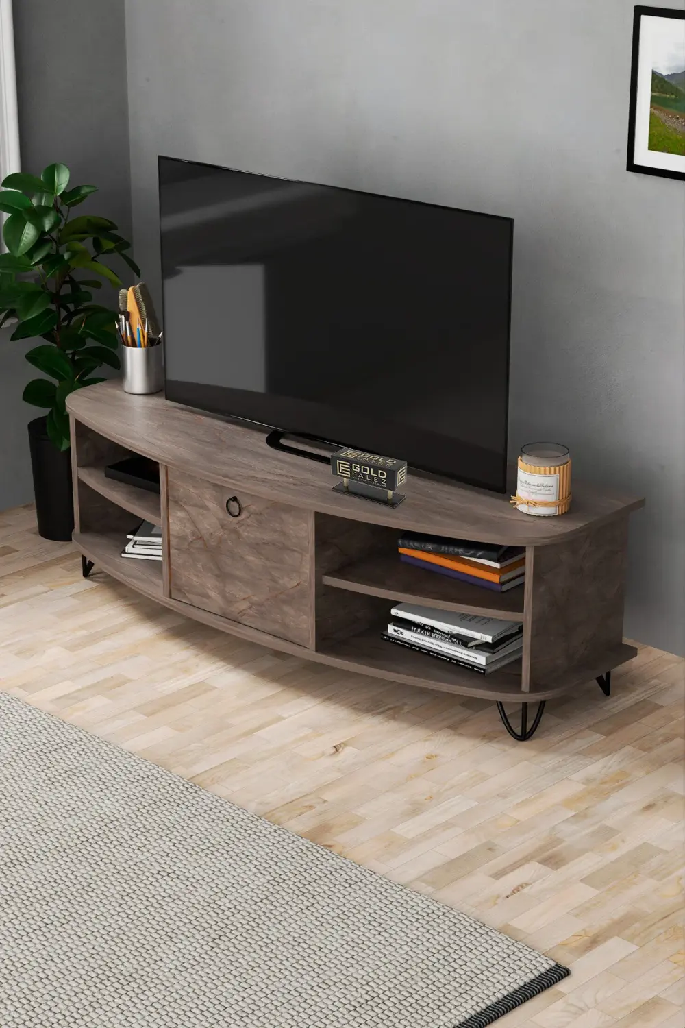 Tv Sehpası Tv Ünitesi Saraylı Atlantik Çam - Antrasit 5061