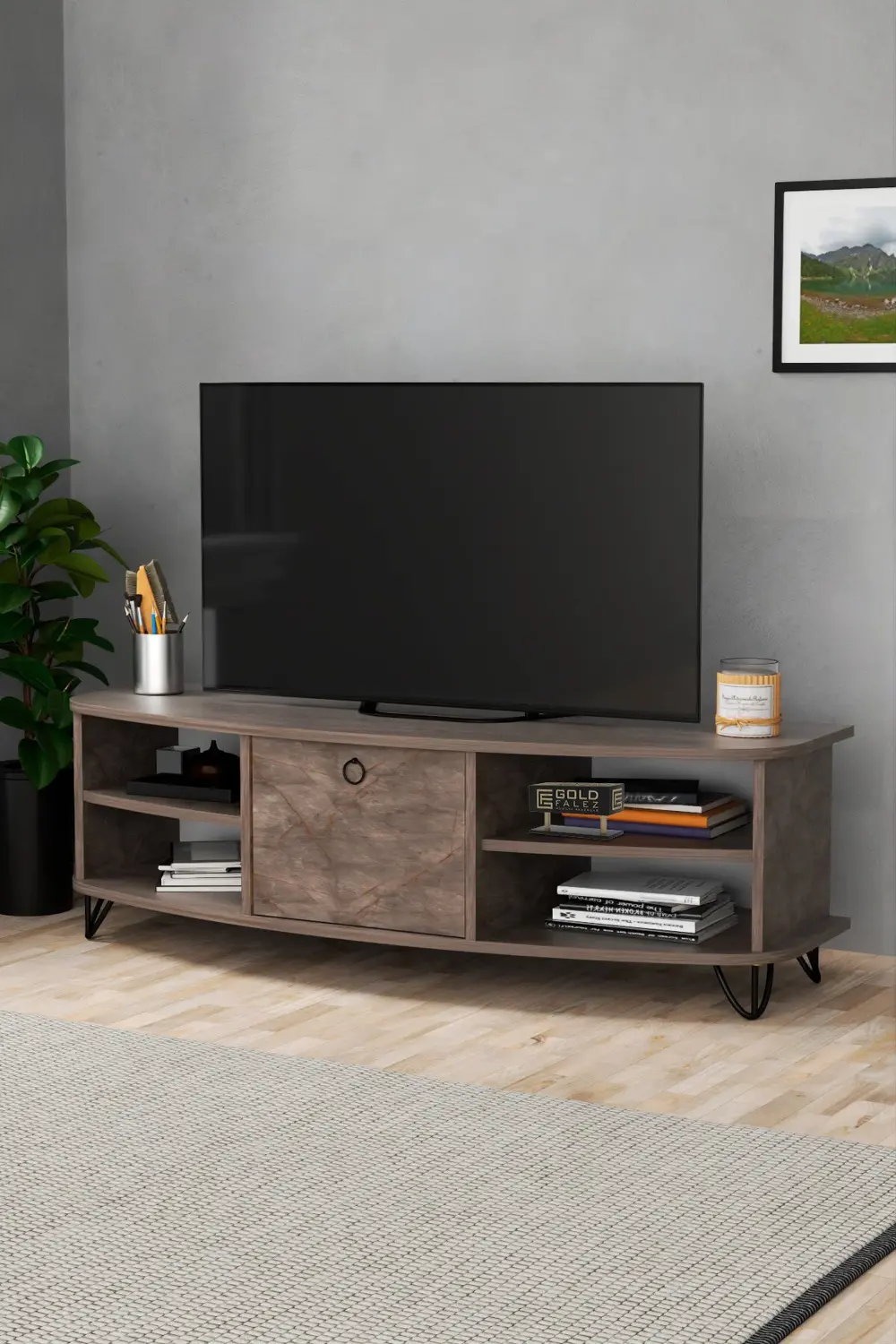 Tv Sehpası Tv Ünitesi Saraylı Atlantik Çam - Antrasit 5061