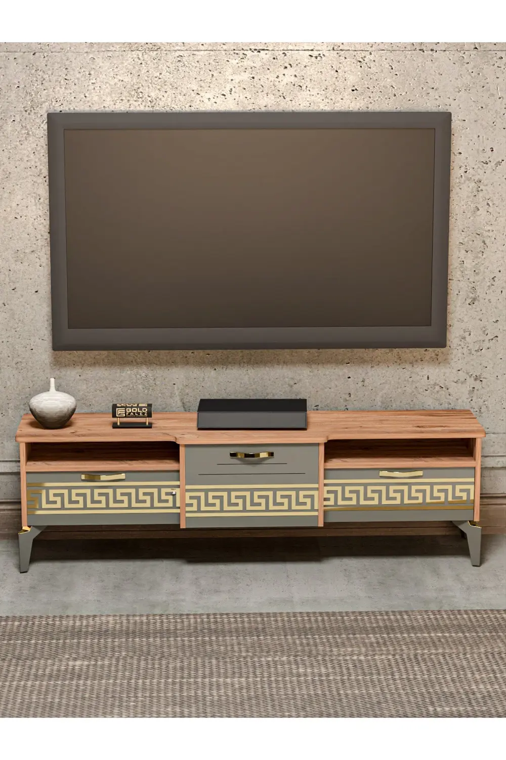 Tv Sehpası Tv Ünitesi Vera Atlantik Çam Antrasit Çizgili 5051