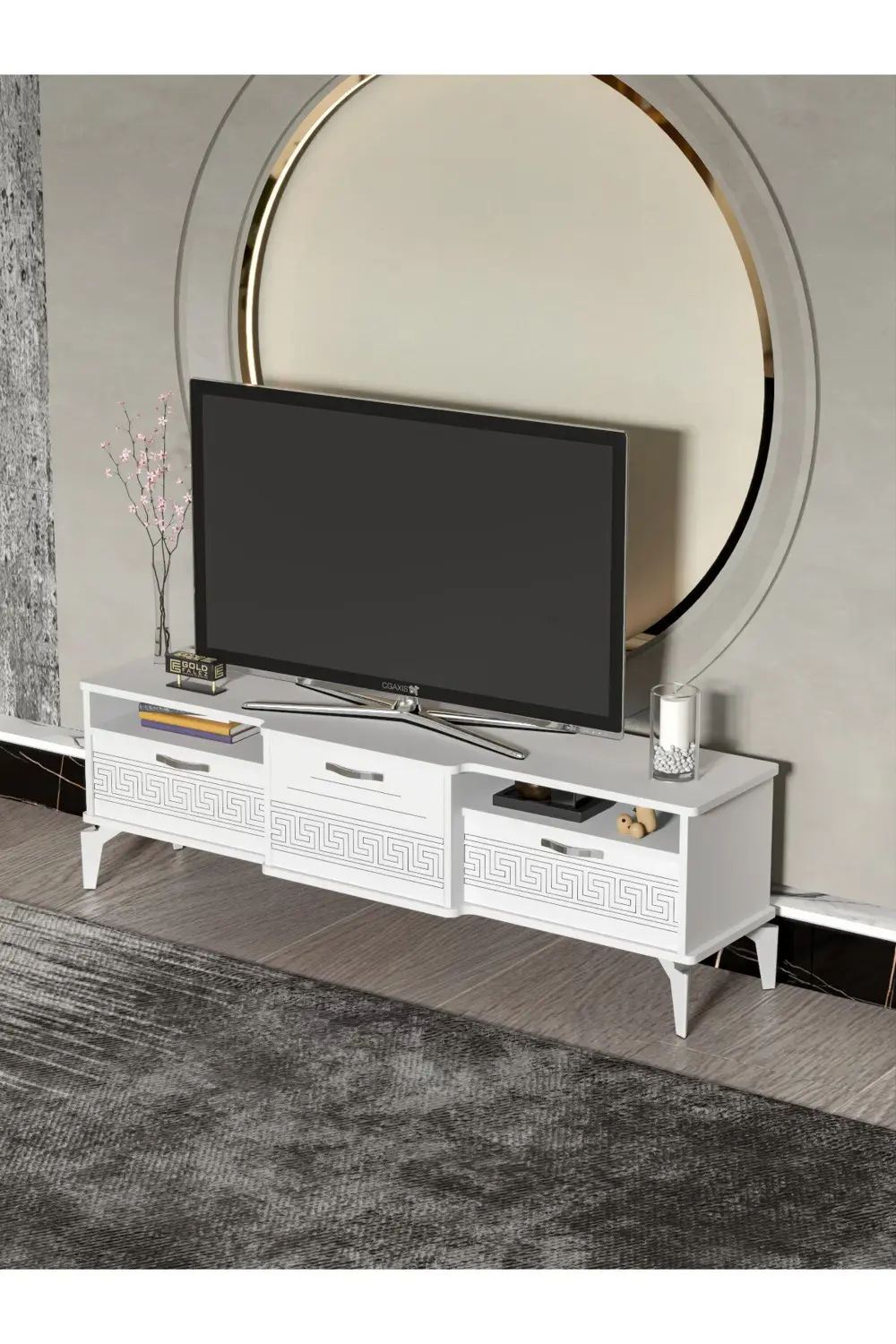 Tv Sehpası Tv Ünitesi Vera Beyaz Çizgili 5053